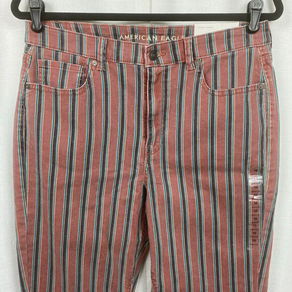American Eagle Brick Red Stripe Mom Jeans Sz.10R NWT - Picture 4 of 14